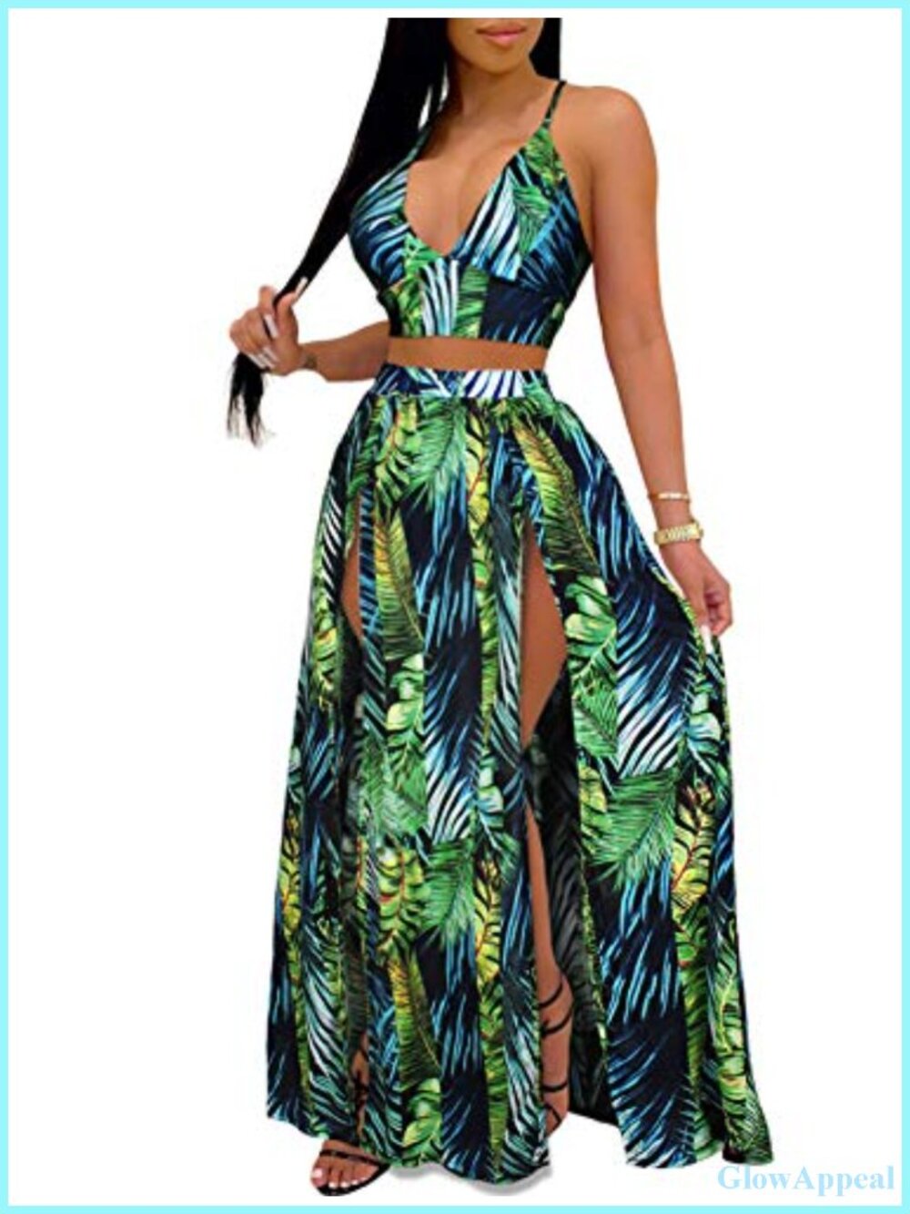 Women's Chiffon Bohemian Floral 2 Piece Set Crop Cami Top & Maxi Dress